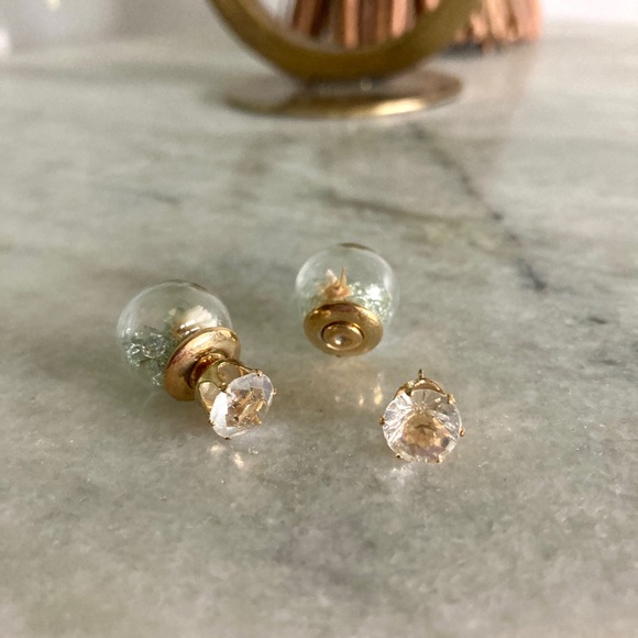 ‘Glass Ballroom' Dried Flower Sea Green Crystal Ball Earring - Picture 5 of 7